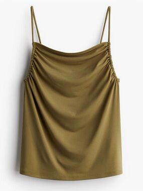 H&M Olive Green Cowl Neck Ruched Spaghetti Strap Tank